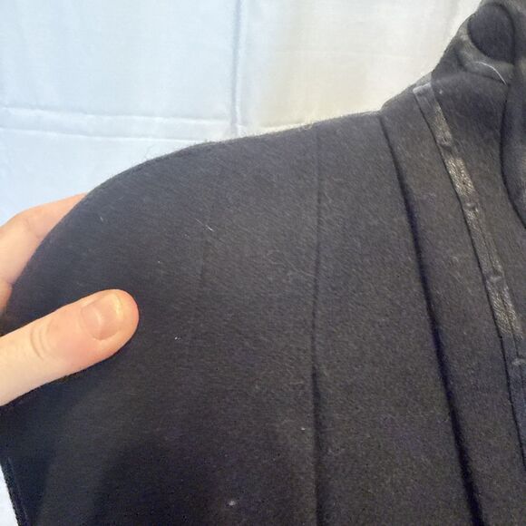 Alorna Petite Medium Shawl Collar Wool Coat Ribbon Trim Made in USA Crop Sleeve - Picture 6 of 11